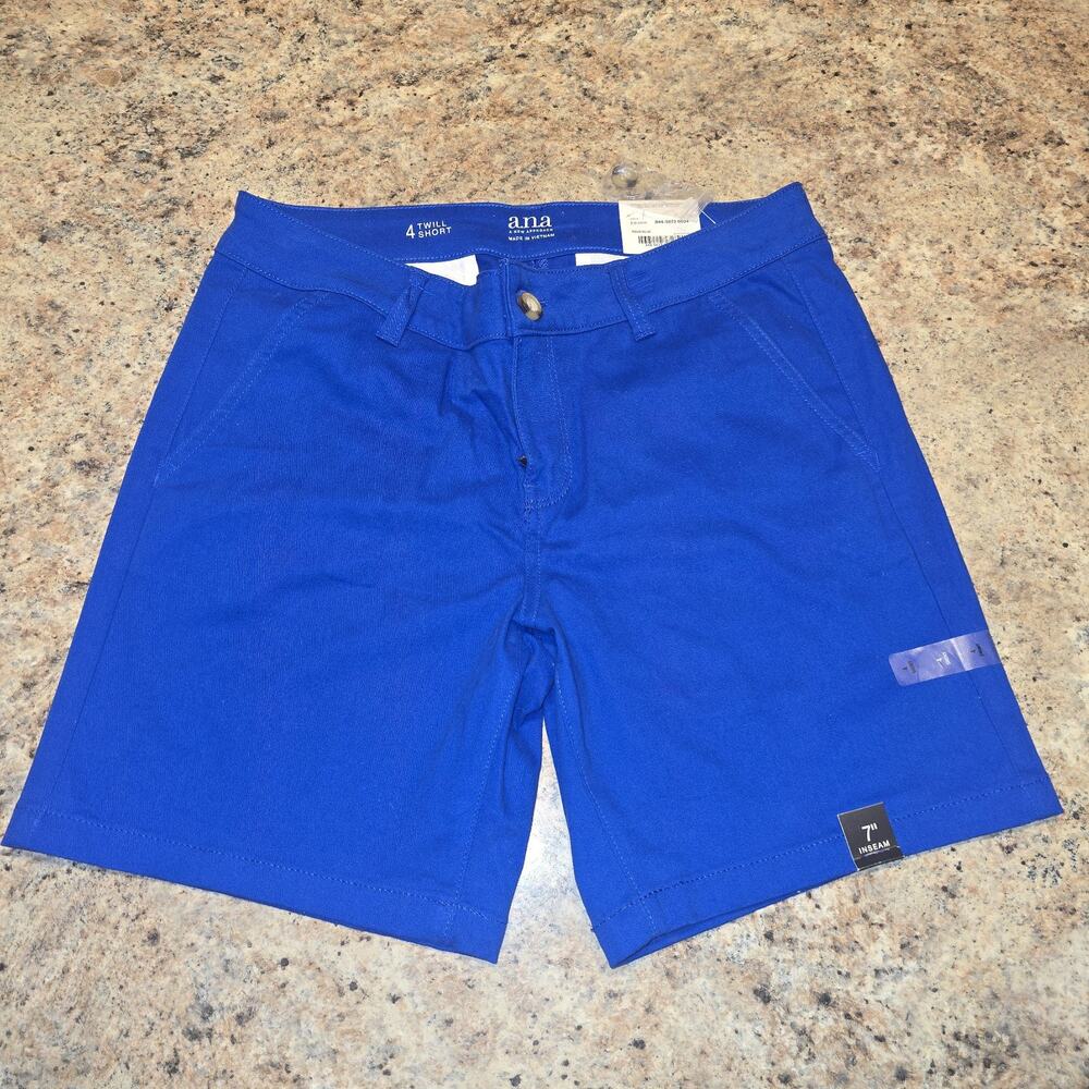 NEW a.n.a Twill Shorts Size 4 (Waist 30) Womens Blue Mid Rise Flat Front Stretch